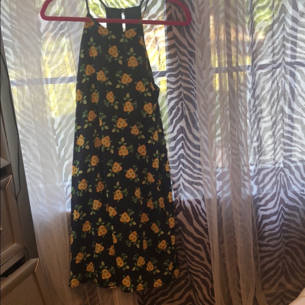 Navy Blue Flowy dress with Yellow Flowers